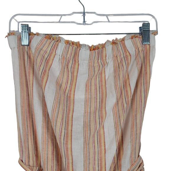 Cloth & Stone Strapless Fringed Top & Bottom Hem Orange Tan Striped S - Picture 2 of 5